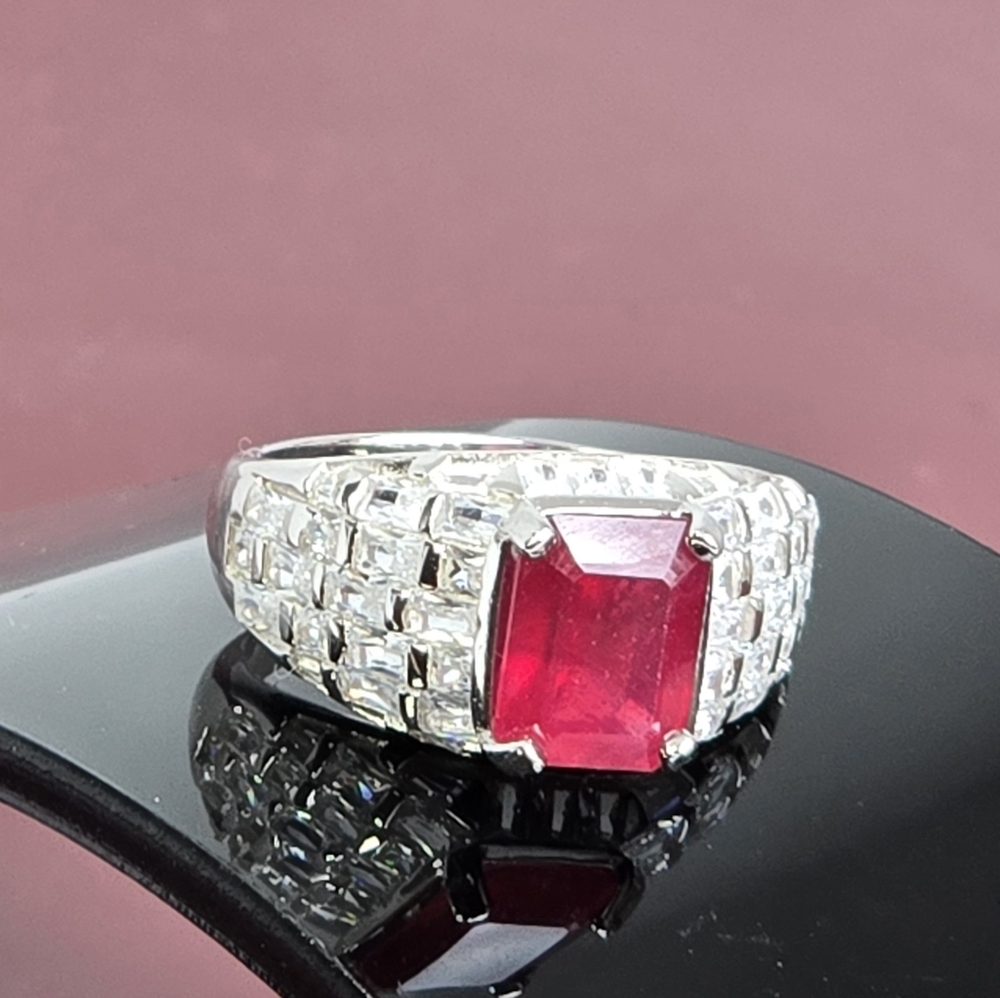 925 Sterling Silver Ring SZ 6.5 with Octagon Natural Ruby 9x7mm Gemstone